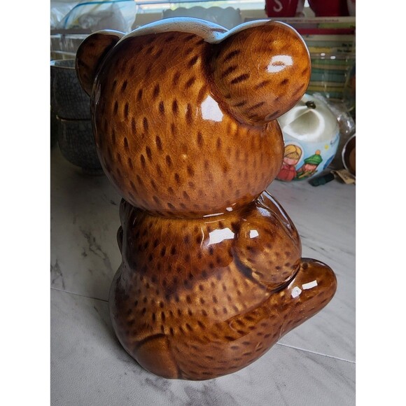 Vintage Ceramic Teddy Bear Honey Jar Pot Cute Brown Honeybear with Lid No Chips - Picture 5 of 8